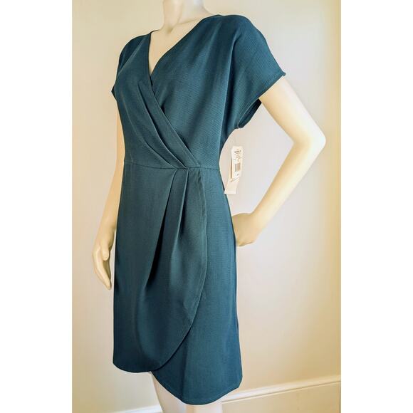 NEW Suite 7 Woman Teal Blue Wrap A-Line Short Sleeve Dress V-Neck Plus Size 14W - Picture 2 of 6